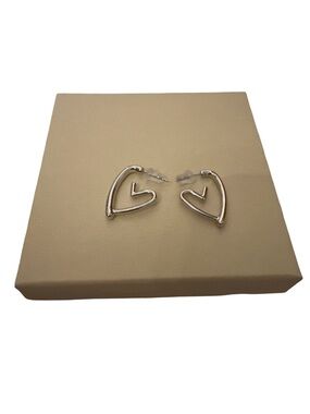 Silver Heart Outline Stud Earrings - Women Jewelry